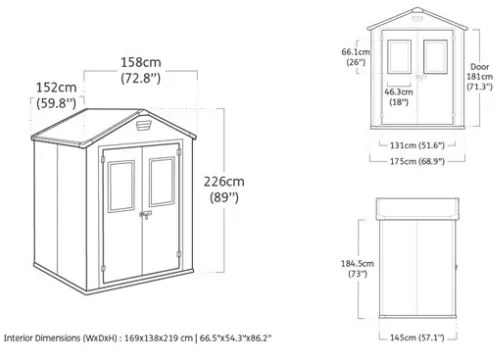 Casetta Da Giardino In Resina 185x152x226H Cm Manor 6x5 Nero Keter Finestre Frontali