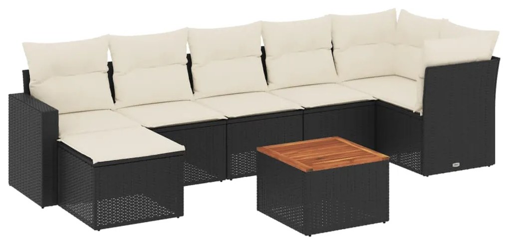 Set divani da giardino con cuscini 8 pz nero in polyrattan