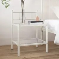 Comodino Bianco e Trasparente 45x34,5x60,5 cm Metallo e Vetro 325090