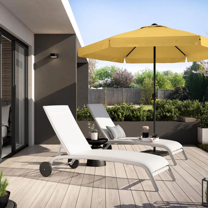 Ombrellone a palo centrale grigio Avea NATERIAL con telo esagonale giallo L 296 x P 296 x H 247 cm