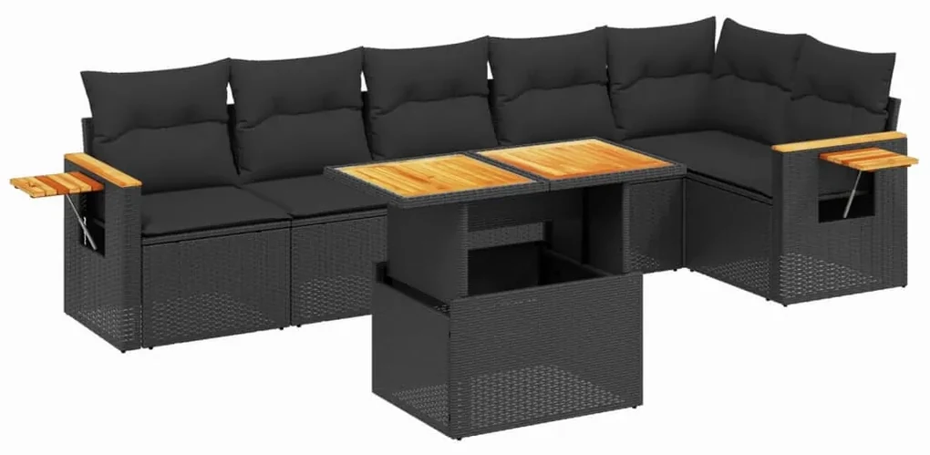 Set divani da giardino con cuscini 7pz nero polyrattan