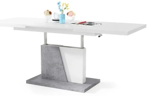 Tavolino pieghevole da caffè/pranzo con piano sollevabile NINO bianco/grigio calcestruzzo