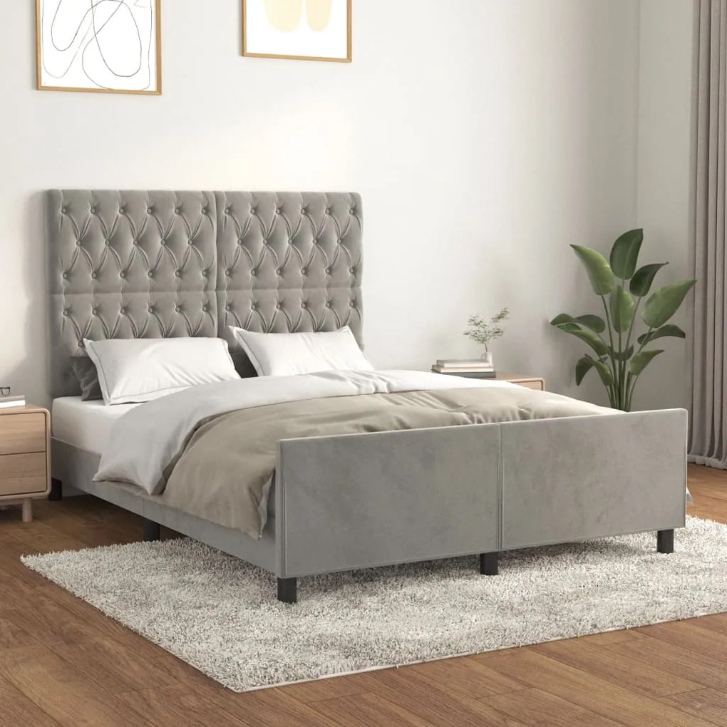 Giroletto Senza Materasso Grigio Chiaro 140x200 Cm Velluto /