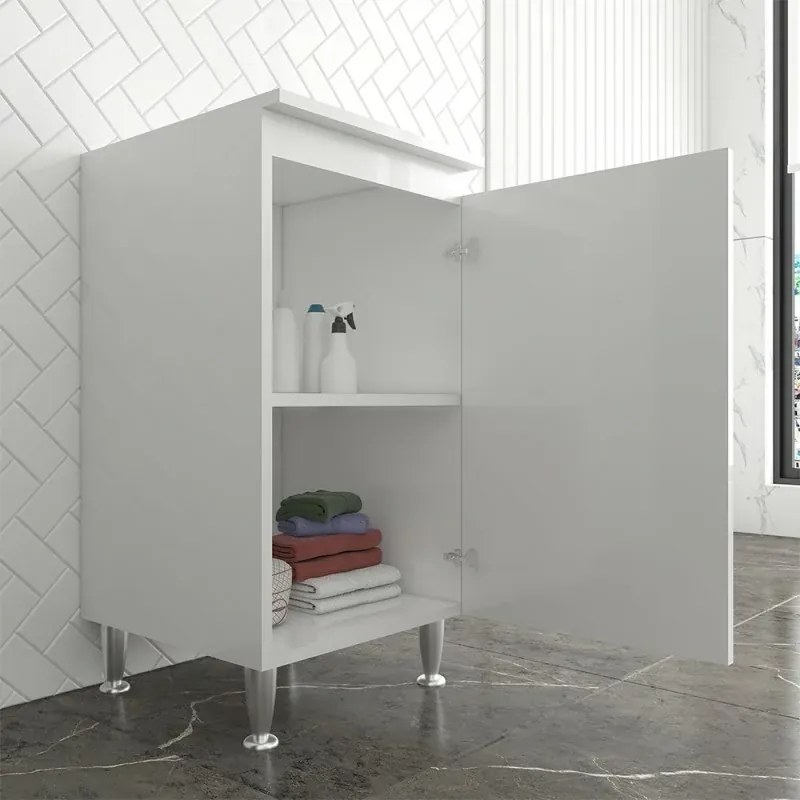 Set da 45 cm con lavatoio base e pensile in legno nobilitato bianco Fedra