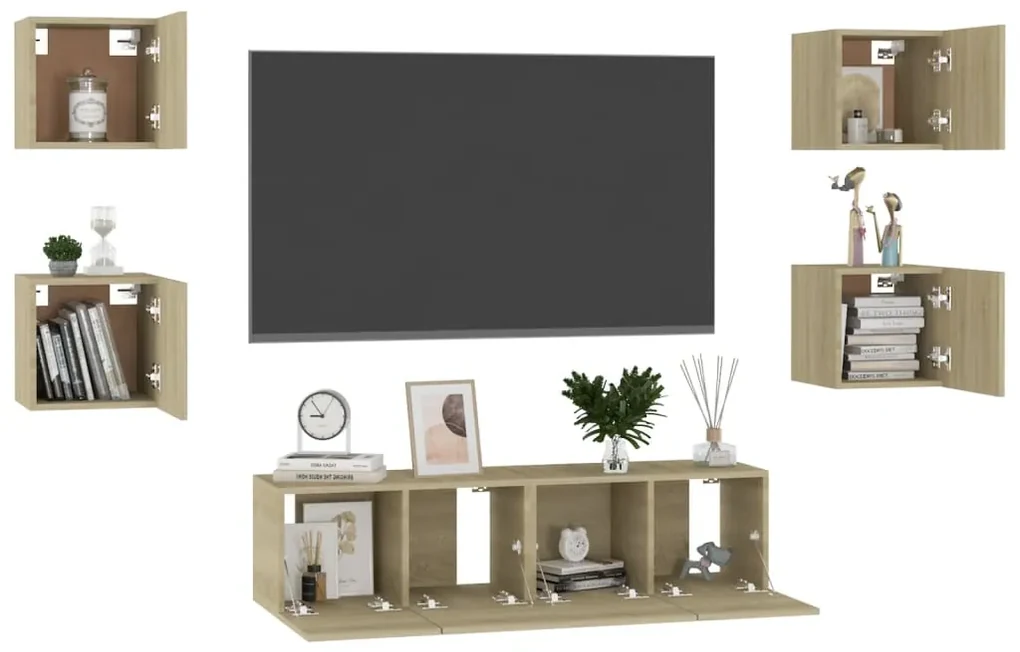Set mobile porta tv 6 pz rovere sonoma in truciolato