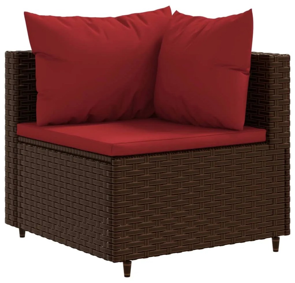 Set divani da giardino 9 pz con cuscini in polyrattan marrone