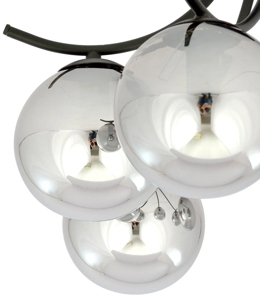 Plafoniera Moderna 4 Luci Coeo In Acciaio Nero E Diffusori In Vetro Fumè