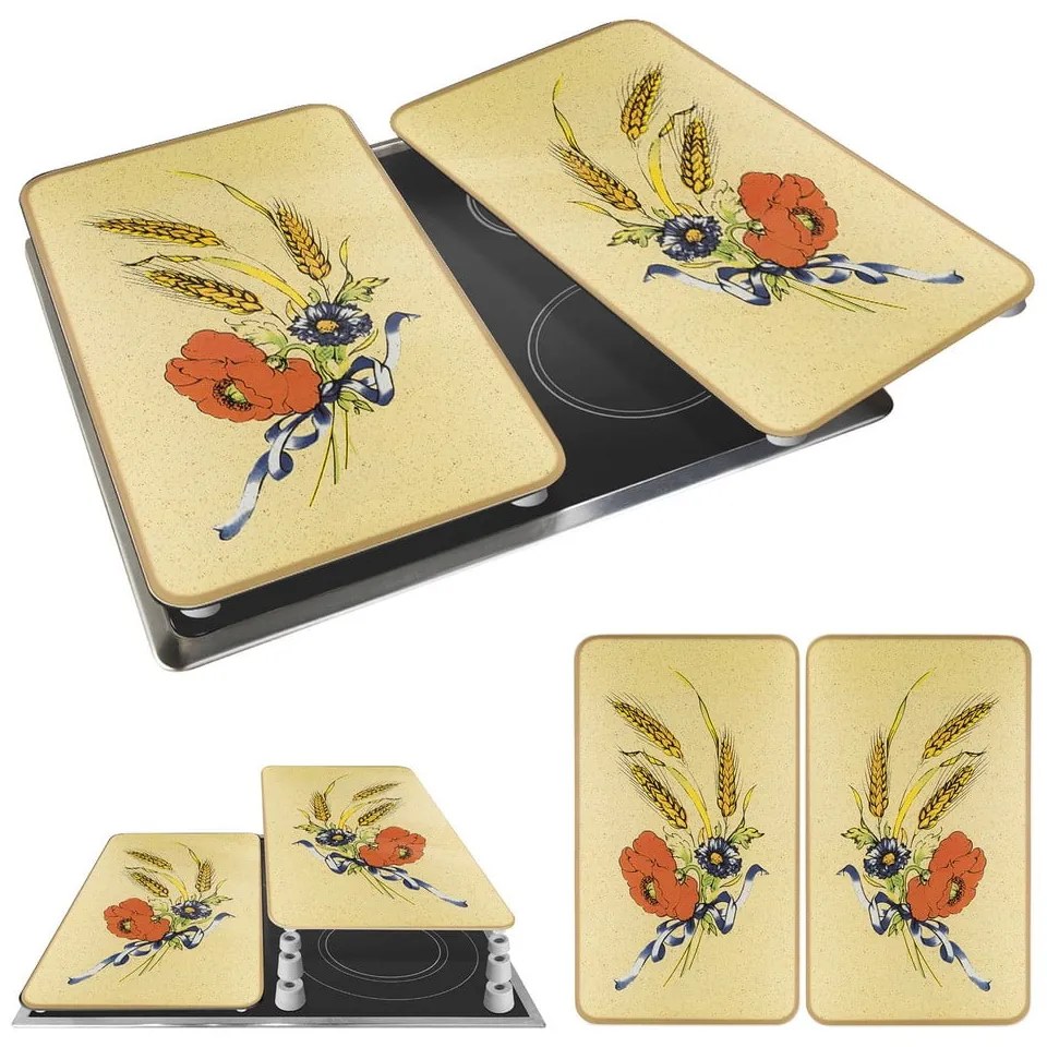 Set di 2 coperchi per stufe in vetro temperato 52x30 cm Corn-Flowers - Maximex