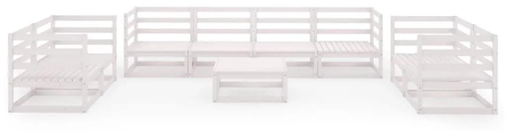 Set divani da giardino 9 pz bianco in legno massello di pino