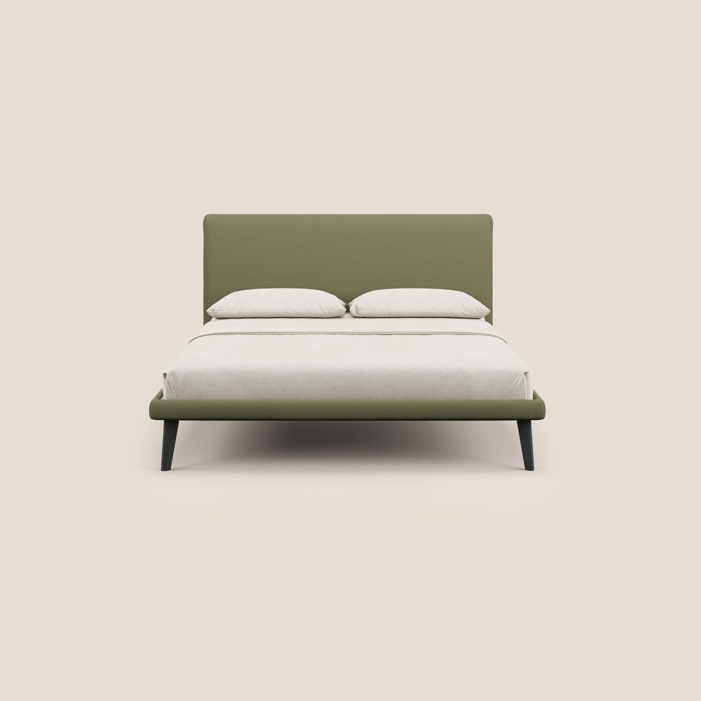 Noel letto minimal scandinavo con piedi in mogano e tessuto fiammato impermeabile T19 verde