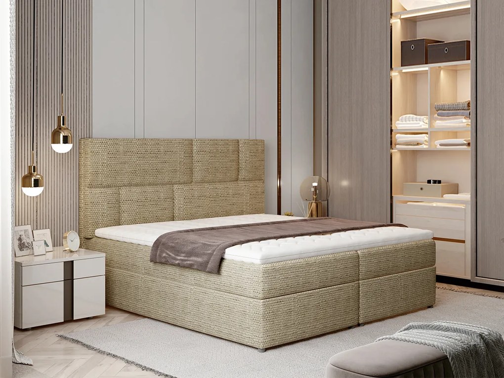 Letto matrimoniale boxspring Londra - 160 x 200 cm , Tessuto sabbia grezzo