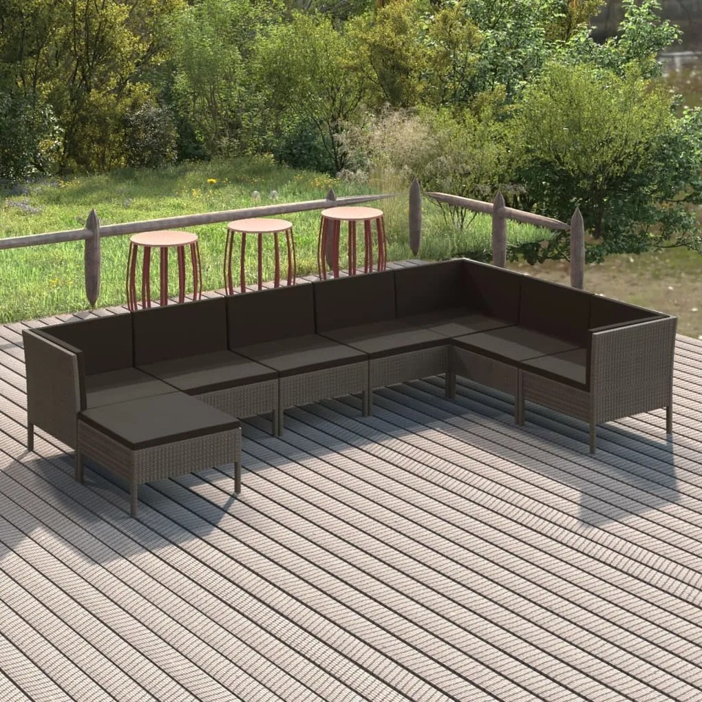 Set Divani da Giardino 8 pz con Cuscini in Polyrattan Grigio