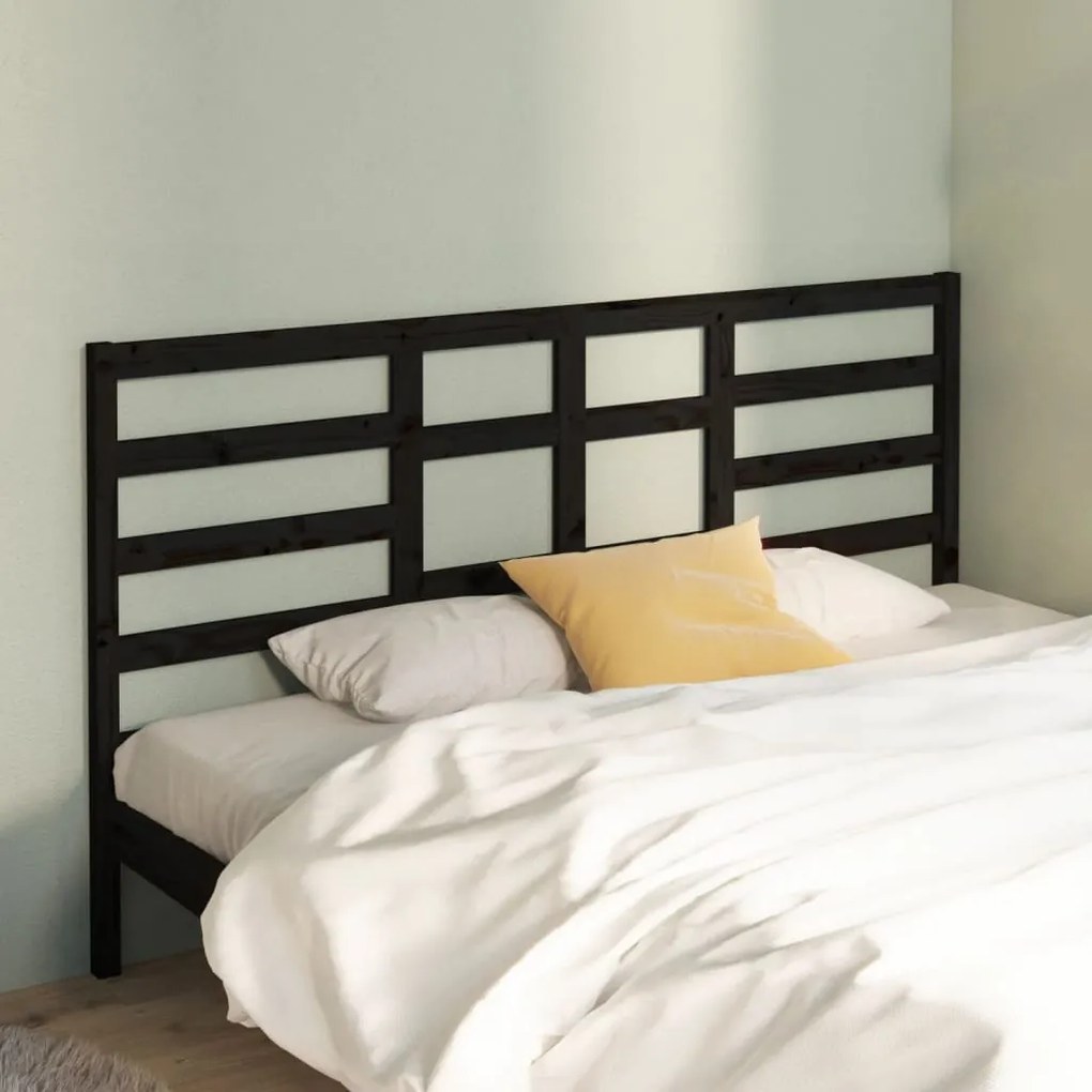 Testiera Per Letto Nera 186x4x104 Cm İn Legno Massello Di Pino /