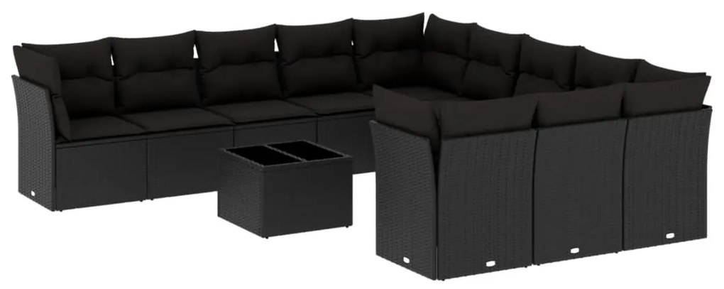 Set divani da giardino 12 pz con cuscini nero in polyrattan