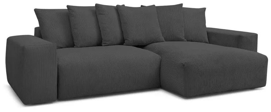 Divano angolare grigio scuro allungabile e con contenitore rivestito in velluto a coste Voltaire – Bobochic Paris