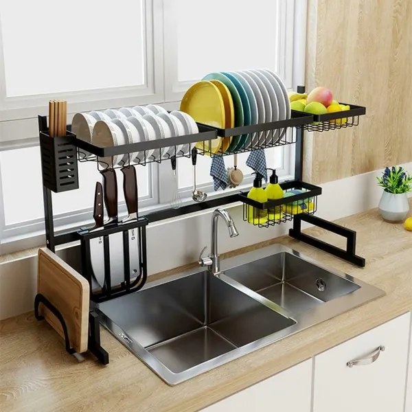 Trade Shop - Scolapiatti Colapiatti Base Appoggio In Acciaio 86x52 Organizer Cucina Scaffale