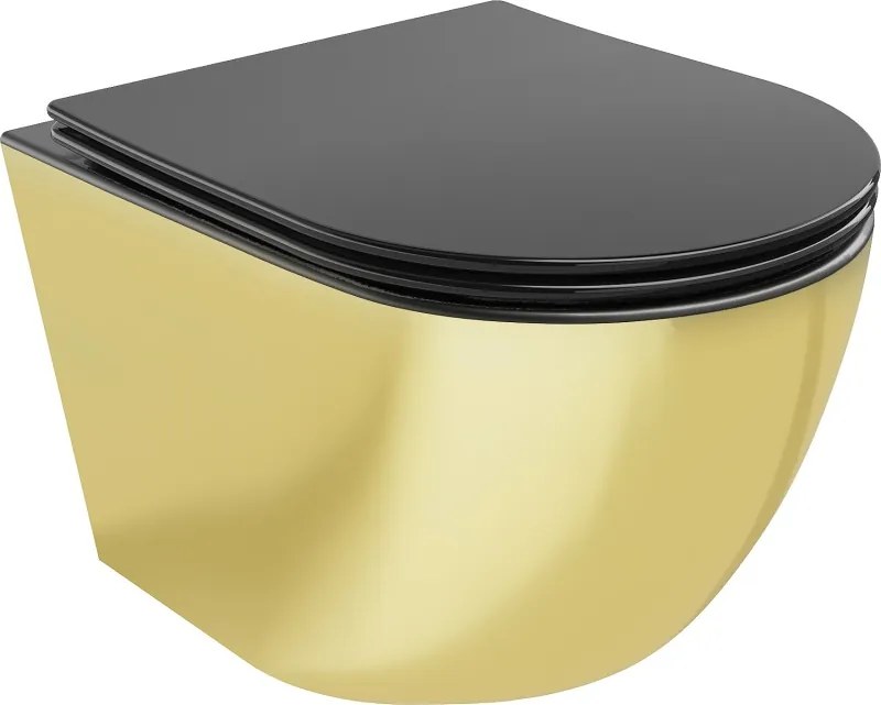 Mexen Lena vaso wc Rimless con sedile a chiusura rallentata slim, duroplast, nero opaco/oro - 30224076