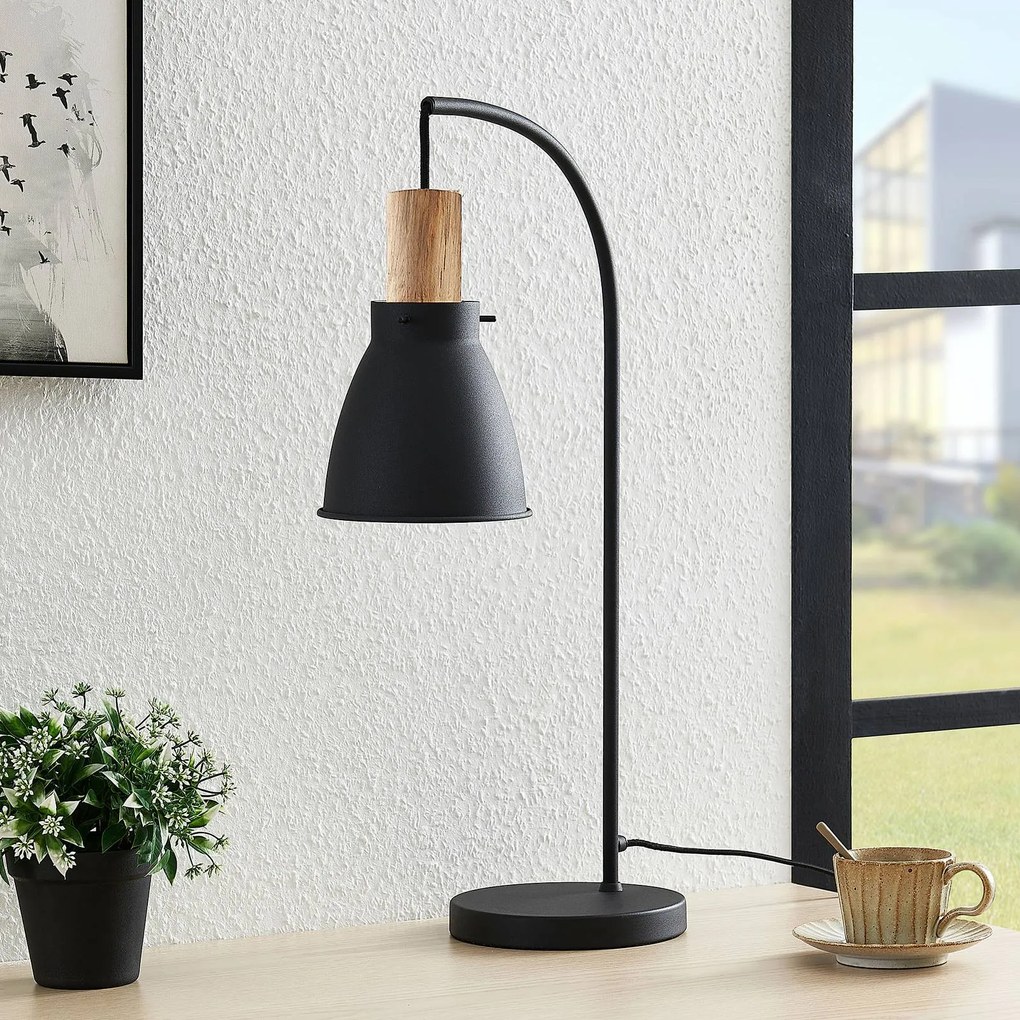 Lampada da tavolo Lindby Trebale, nero, legno, 60 cm, E14