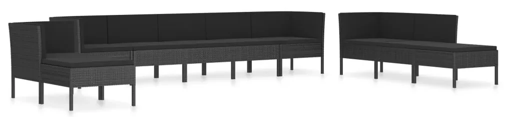 Set divani da giardino 10 pz con cuscini in polyrattan nero
