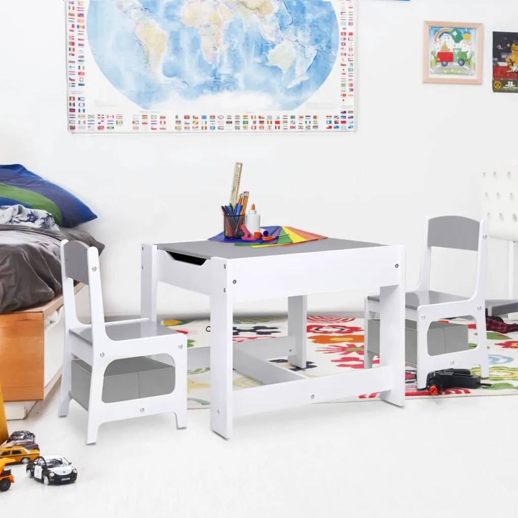 Tavolo per bambini con 2 sedie bianco in mdf