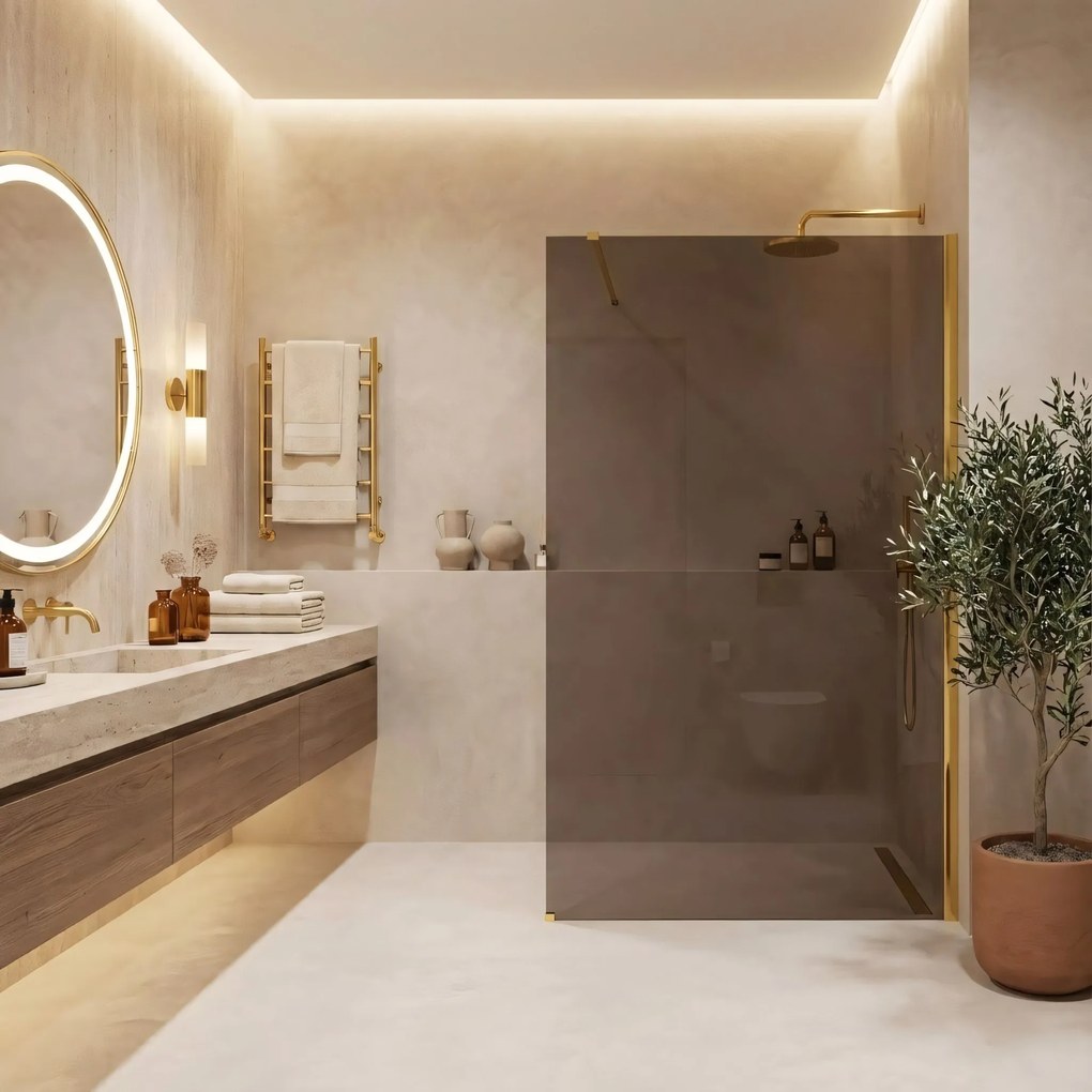 Parete doccia Rea Flexi Brown / Gold 140