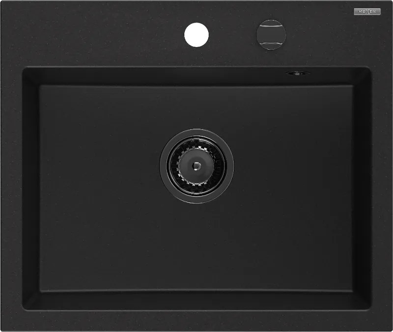 Mexen Oscar lavello in granito 1 vasca 580 x 490 mm, nero, sifone nero - 6519581000-77-B