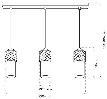 Lampadario a sospensione con filo GLAM 3xE27/60W/230V