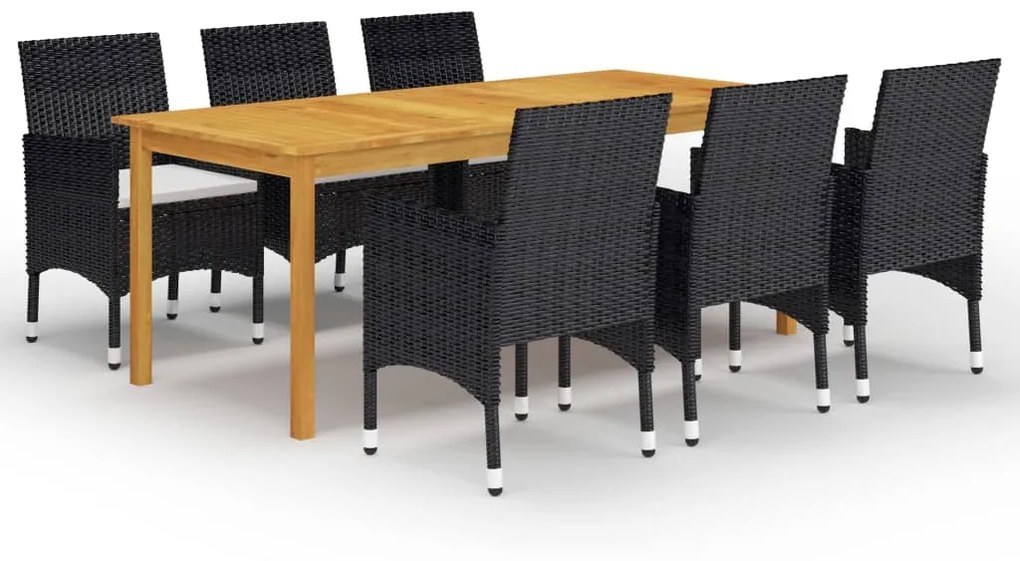 Set mobili da pranzo per giardino 7 pz nero