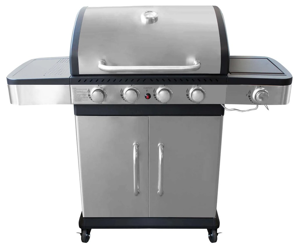 PIROS - barbecue a gas 4 fuochi + 1 esterno in acciaio inox