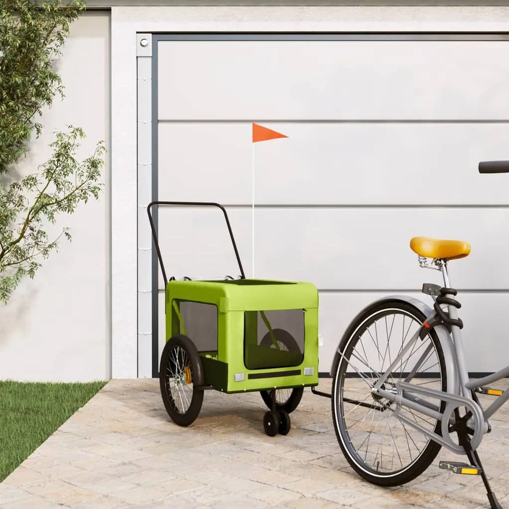 Rimorchio Da Bici Per Animali Verde E Nero Oxford E Ferro /