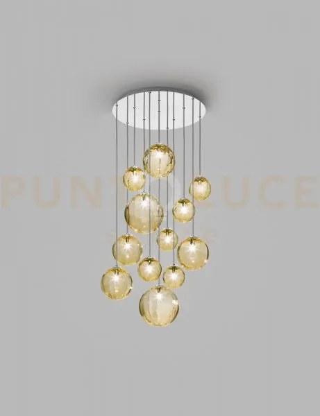 Puppet sospensione r12 ambra trasparente cromo lucido 12 luci attac...