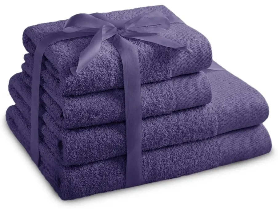Set di asciugamani per viso e corpo tipo terry viola in cotone 4 pz Amari – Restilo