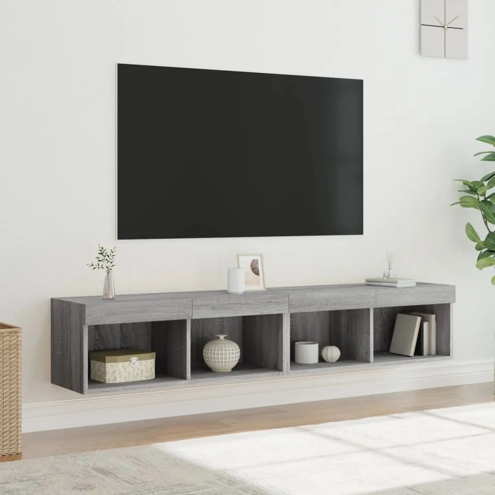 Mobili Porta Tv Con Luci Led 2 Pz Grigio Sonoma 80x30x30 Cm /