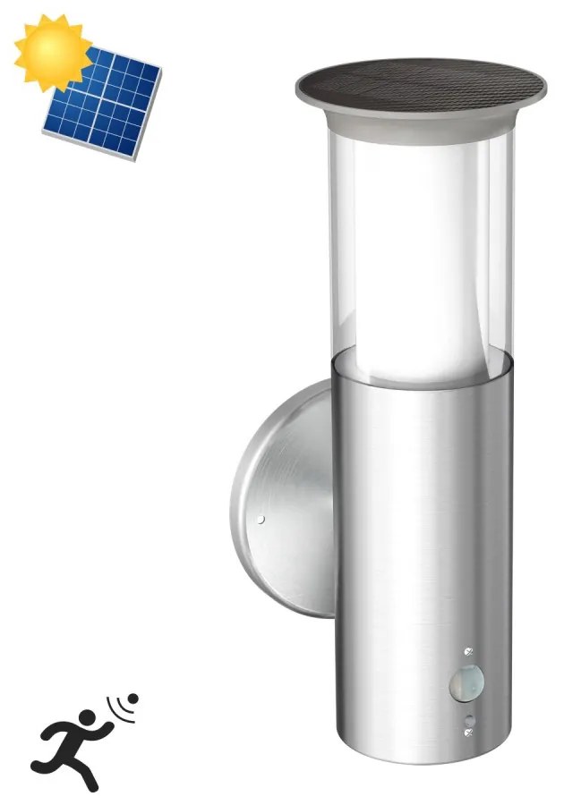 Applique Solare in Acciaio INOX con Sensore di Movimento, IP54 Colore Bianco Naturale 4.000K
