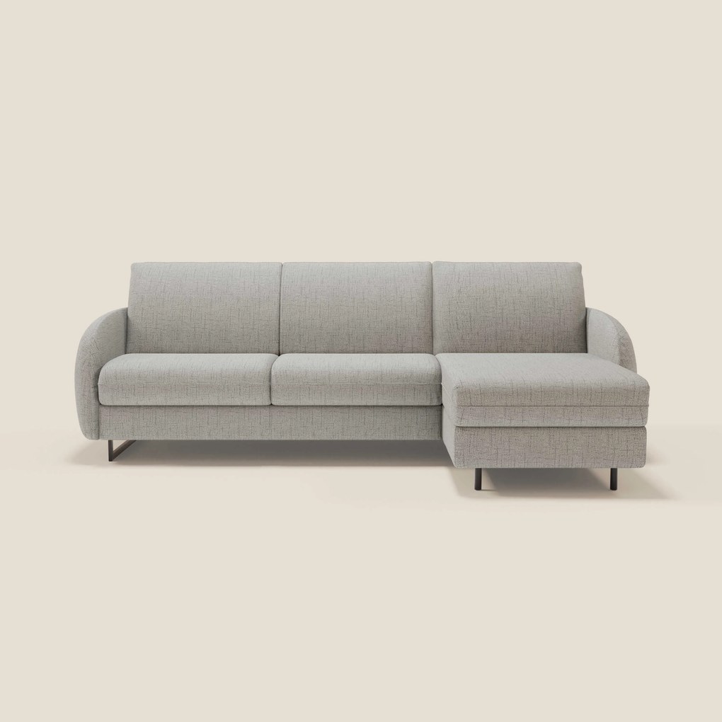 Ninfea Divano Letto Angolare con Penisola Contenitore e Materasso H18 cm - piedini in metallo e Tessuto impermeabile T03 grigio chiaro