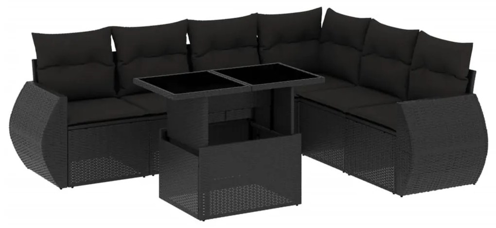 Set divani da giardino con cuscini 7pz nero polyrattan