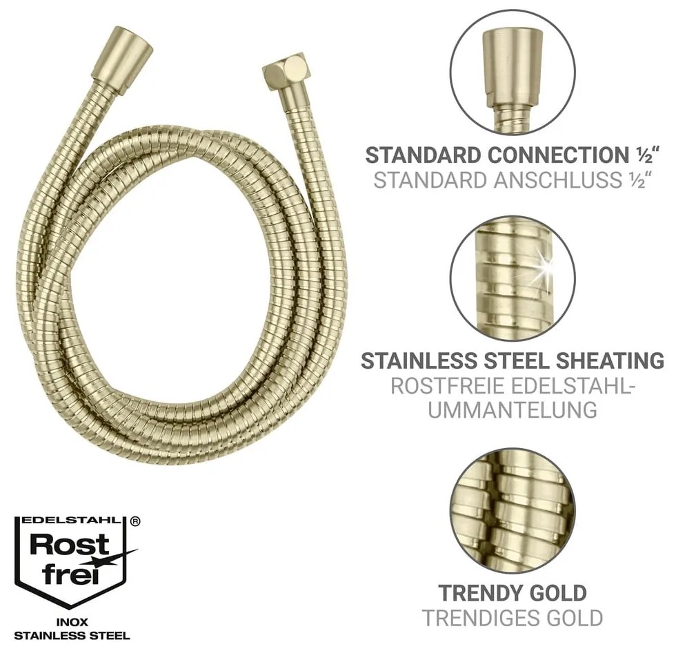 Tubo doccia oro opaco in acciaio inox 150 cm Brass – Wenko