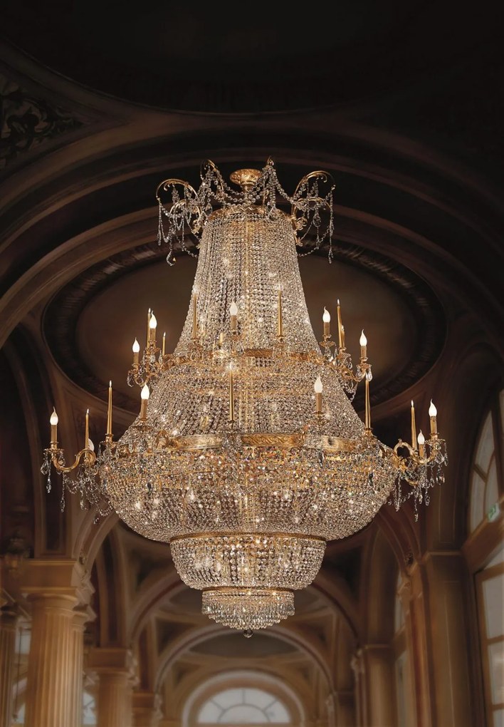 Chandelier &quot;Empire&quot; 64 lights gold and crystal- 726/48+16 Luxury Crystal - Arredo Luce Cromo