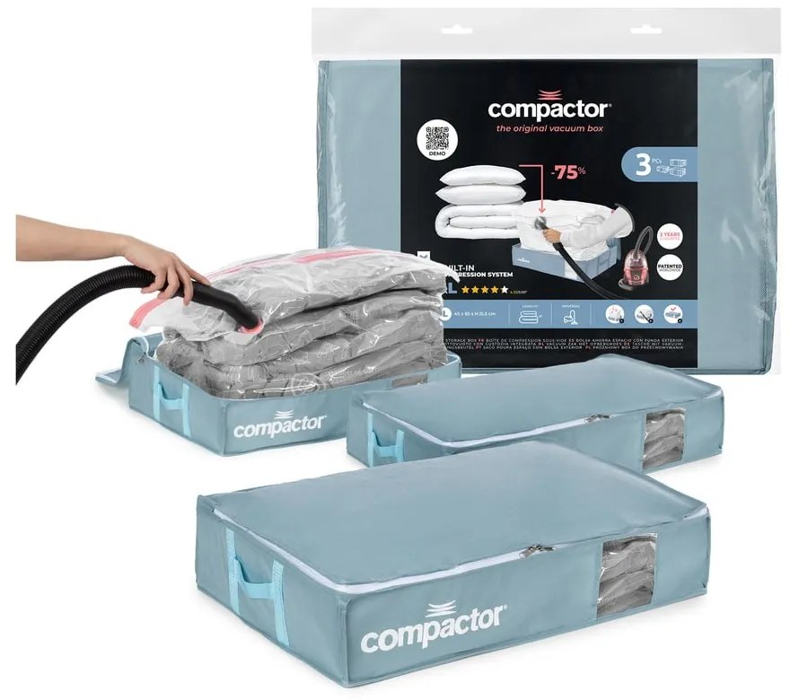 Set di organizer per sottoletto sottovuoto in plastica 3 pz 65x45x15,5 cm Blue Edition - Compactor