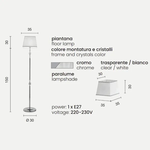 Piantana LIVIA in vetro e cristallo Bianco Latte H180 cm