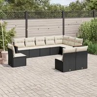 Set Divani da Giardino 10pz con Cuscini in Polyrattan Nero 3258472