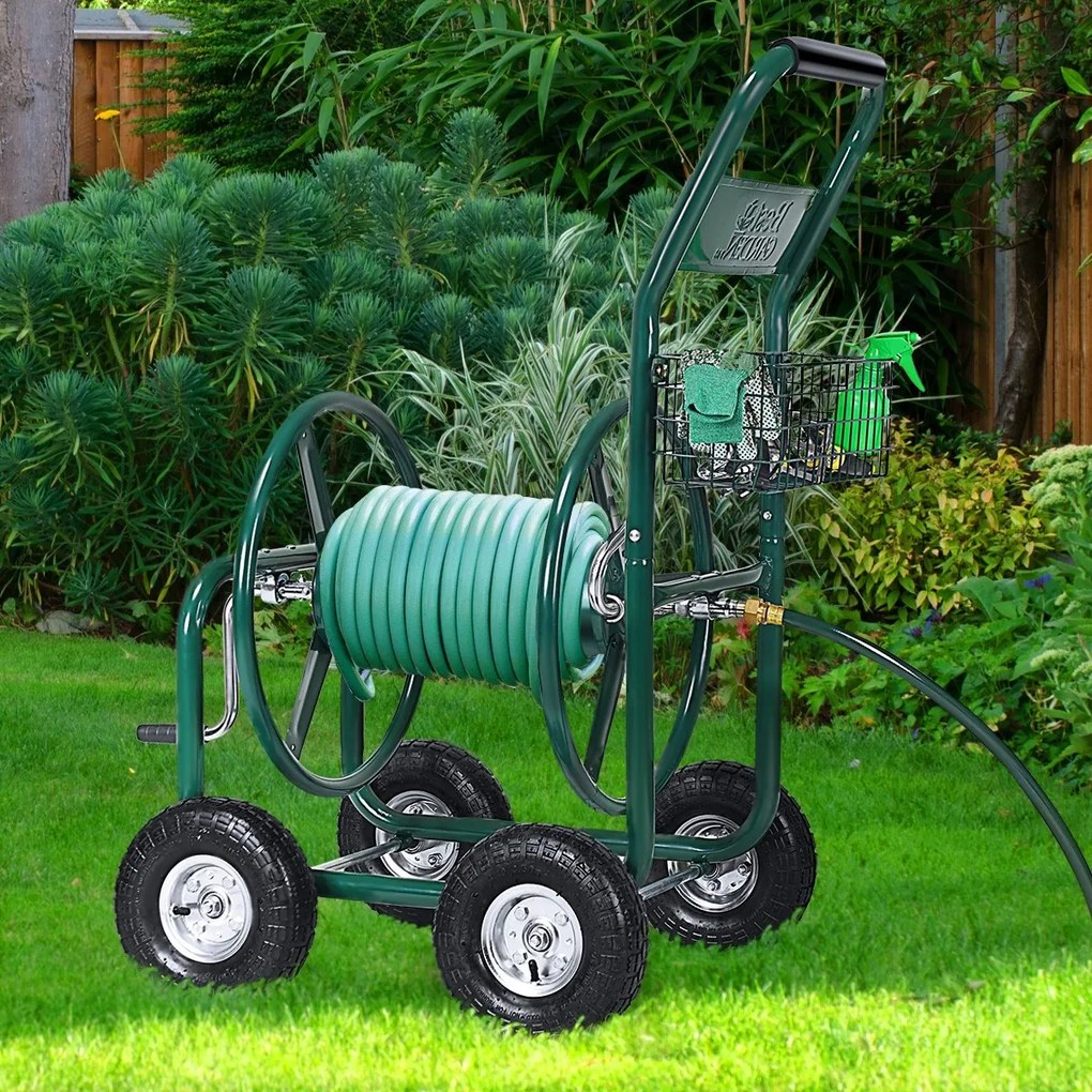 Costway Carrello avvolgitubo professionale da giardino con ruote Avvolgitore tubo in metallo Verde