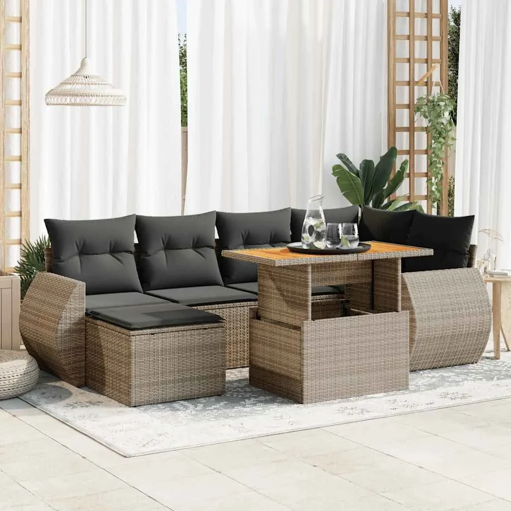 Set divani da giardino 7 pz con cuscini grigio in polyrattan