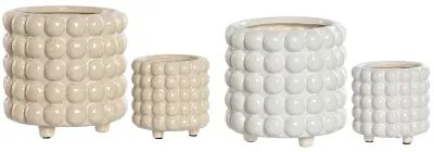 Set di vasi da fiori Home ESPRIT Bianco Beige Ceramica 16 x 16 x 16 cm (2 Unità)