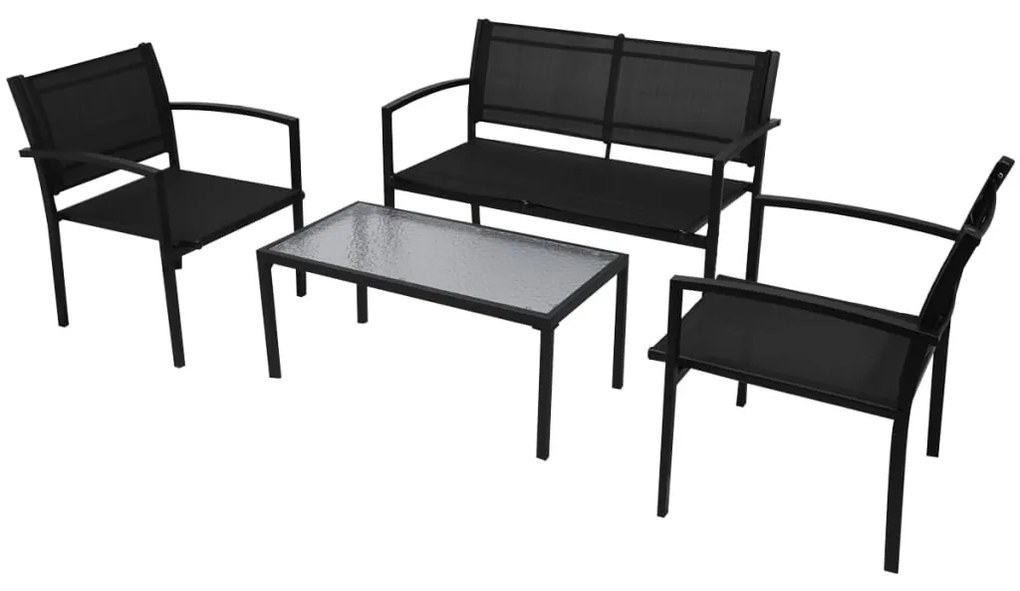 Set da pranzo da giardino 4 pz in textilene nero