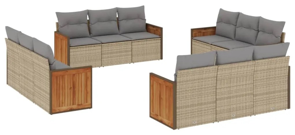 Set divani da giardino 12 pz con cuscini beige in polyrattan