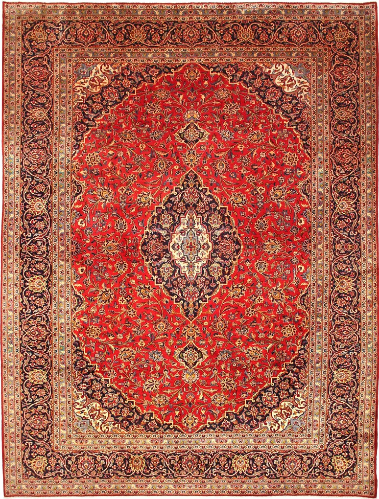 Kashan Tappeto 300 x 400 Rosso (Iran) Annodato A Mano