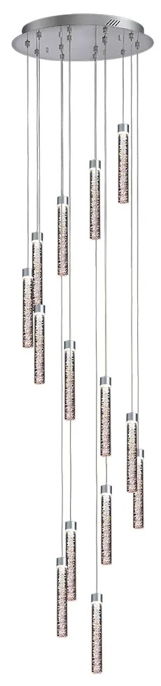 Lampadario A Sospensione Moderno Crackle 14 Luci Metallo Cromo Vetro Led 67,2W