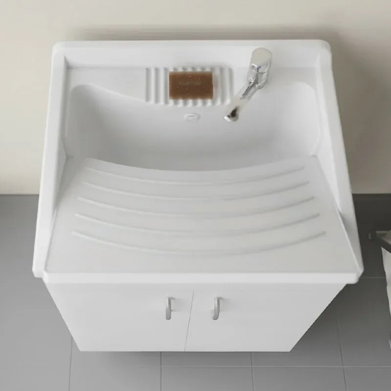 Set da 60 cm con lavatoio base e pensile in legno bianco Fedra