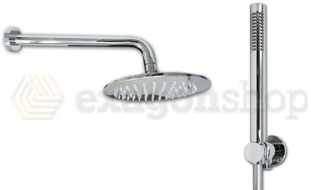 Set soffione doccia 20 cm tondo con braccio 30 cm in acciaio e doccetta con flessibile antitorsione 150 cm cromo Smart